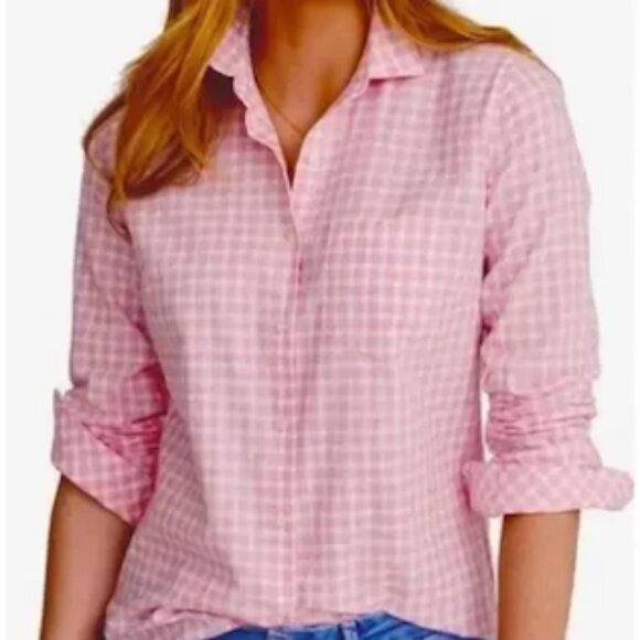 NWT UNTUCKit CALINA PINK WHITE GINGHAM 100% COTTON BUTTON FRONT SHIRT ASST SIZES - Picture 1 of 9